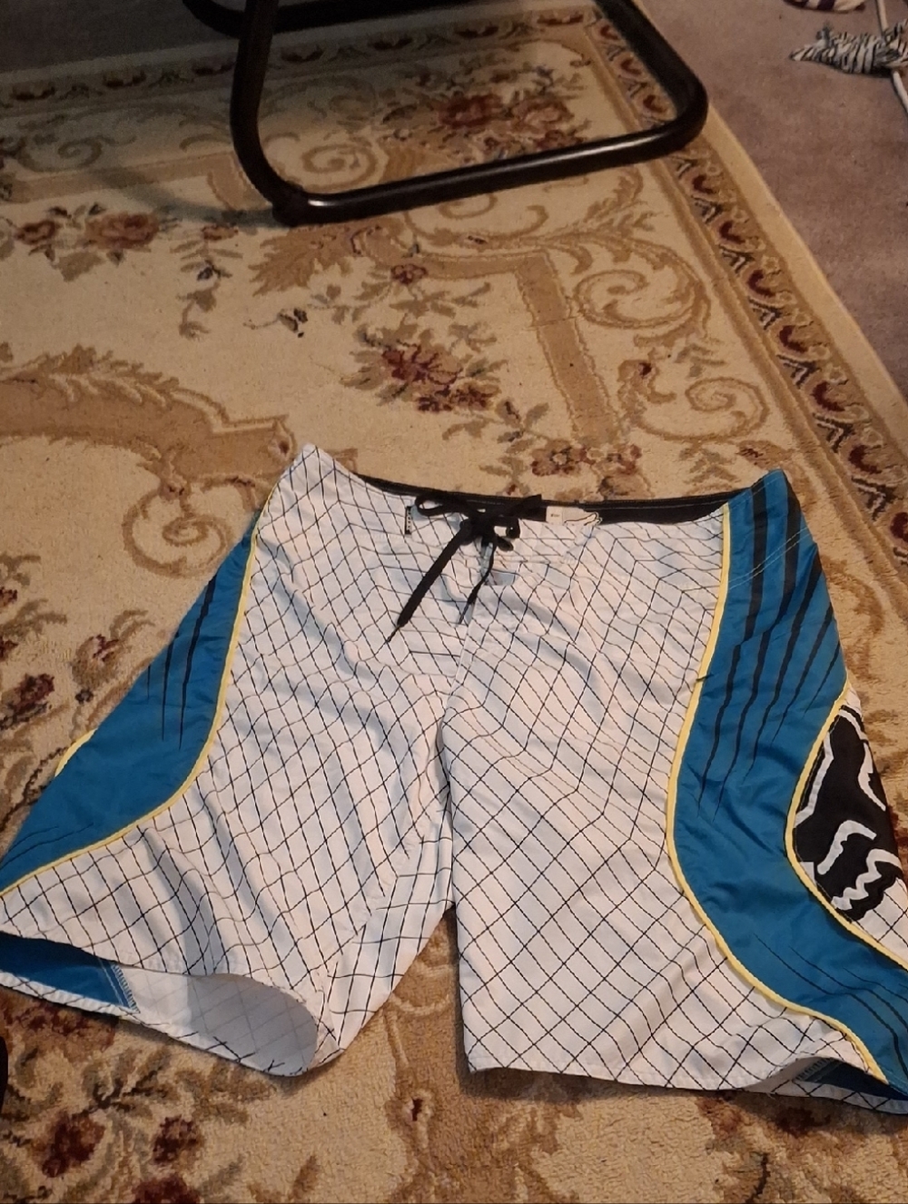 Men's Fox Blue and White Grid Swim Trunks